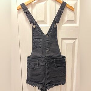 Black Denim Overalls Bib Front